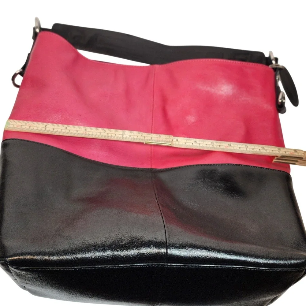 Two Tone Pink and‎ Black Leather Hobo Shoulder Bag with Adjustable Strap